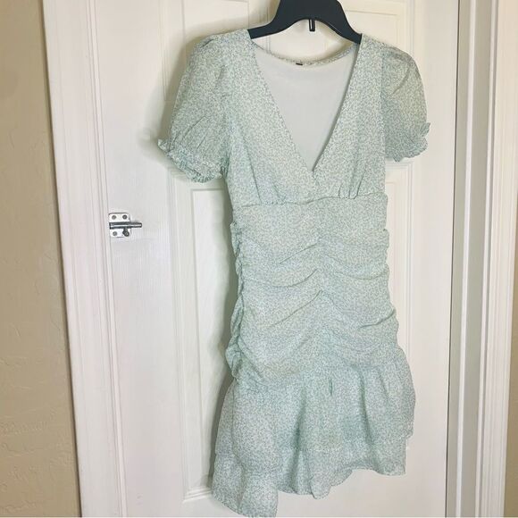 H&M Light Blue Green Floral Draped Dress Size XS - Picture 4 of 9